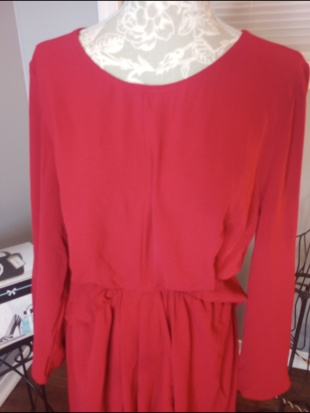 2 For $10 Red Long Sleeve Waist-Detail Wrap Dress - Picture 2 of 10
